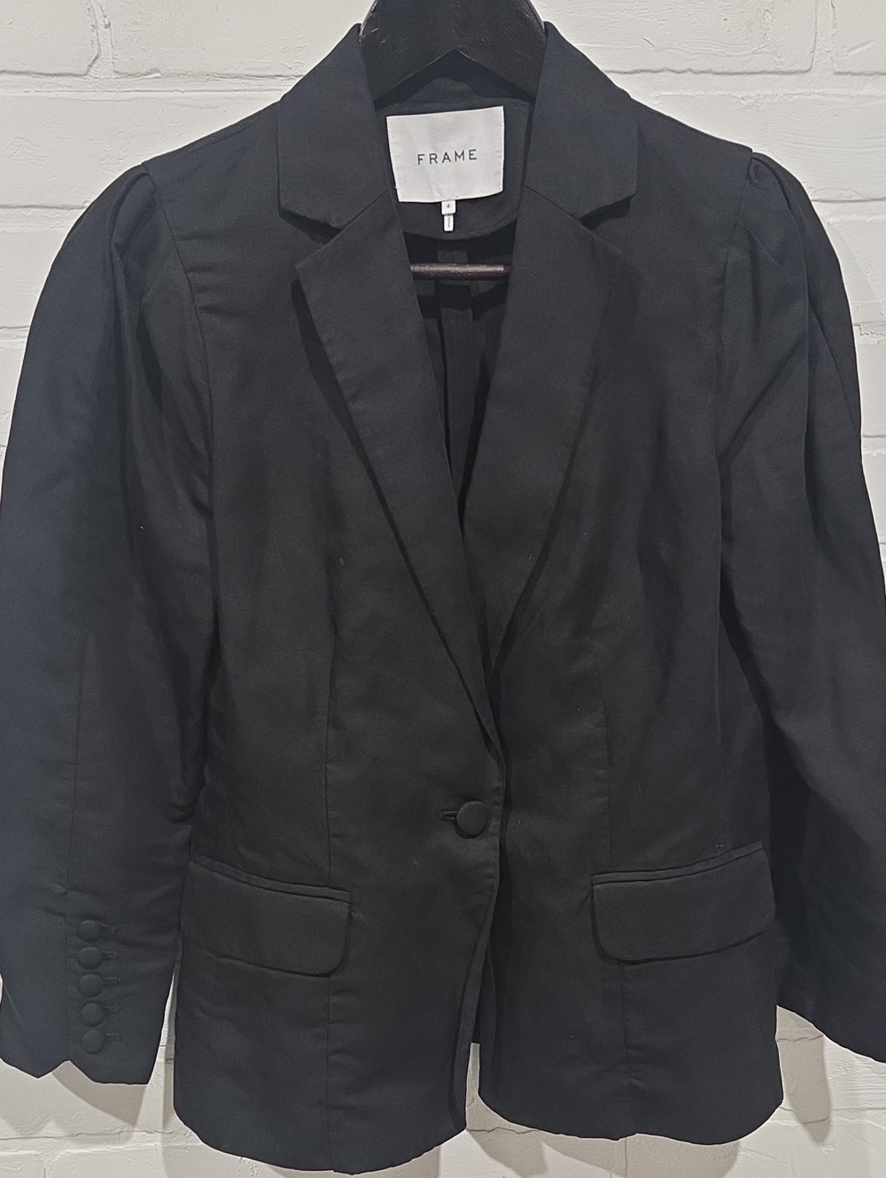 Frame Linen Blend Single-Button Blazer with Notch Lapel